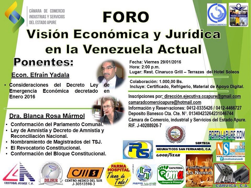 Foro edo Apure: Visión económica y jurídica en la Venezuela actual