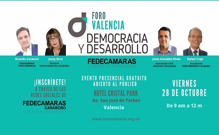 Fedecámaras realizará foro “Democracia y Desarrollo” el 28 de octubre en Valencia