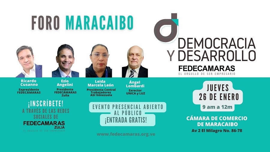 Fedecámaras convoca al foro “Democracia y Desarrollo” el 26 de enero en Maracaibo